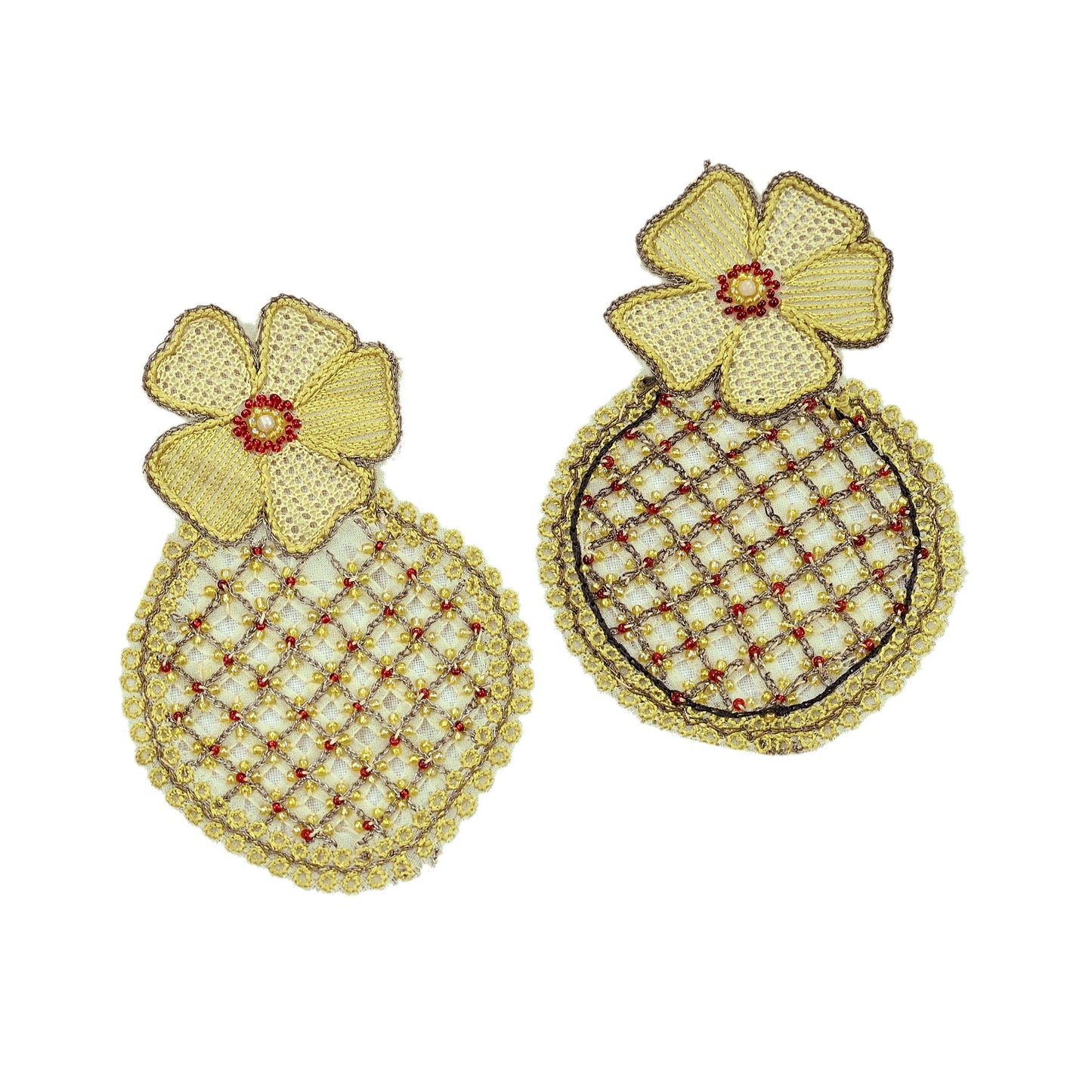 Indian Vintage Yellow Georgette Rare Appliques - set of 5 Embroidered VERY OLD ANTIQUE Snippets Remnants Craft Journals