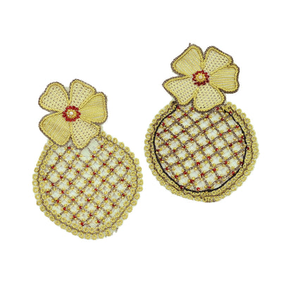 Indian Vintage Yellow Georgette Rare Appliques - set of 5 Embroidered VERY OLD ANTIQUE Snippets Remnants Craft Journals