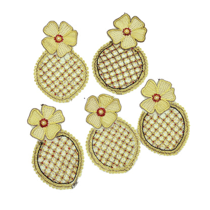 Indian Vintage Yellow Georgette Rare Appliques - set of 5 Embroidered VERY OLD ANTIQUE Snippets Remnants Craft Journals