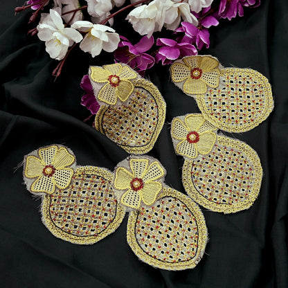 Indian Vintage Yellow Georgette Rare Appliques - set of 5 Embroidered VERY OLD ANTIQUE Snippets Remnants Craft Journals