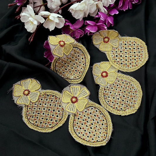 Indian Vintage Yellow Georgette Rare Appliques - set of 5 Embroidered VERY OLD ANTIQUE Snippets Remnants Craft Journals
