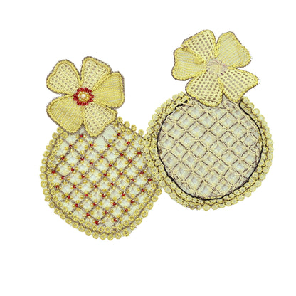 Indian Vintage Yellow Georgette Rare Appliques - set of 5 Embroidered VERY OLD ANTIQUE Snippets Remnants Craft Journals