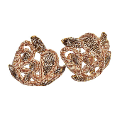 Indian Vintage Golden Cotton Appliques  Set of 5 | Hand-Embroidered Floral Patches with Zardozi, Dabka, for Craft, Journals