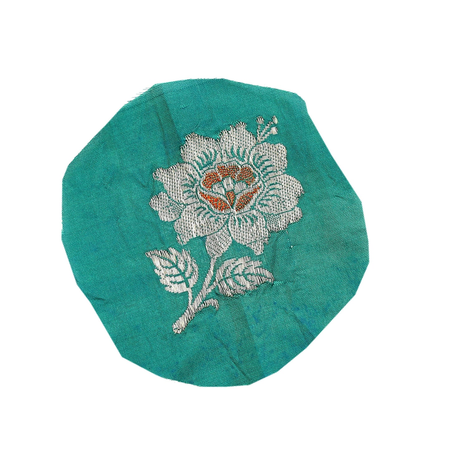 Vintage Green Pure Silk Hand Woven banarasi Rare Applique- set of 5 VERY OLD ANTIQUE  Snippets Remnants Craft Journals