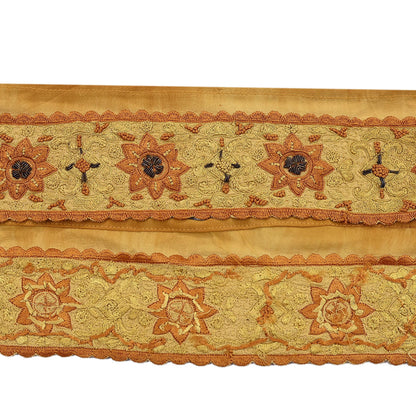 Indian Vintage Sari Border Hand Embroidered Craft Trim Lace Sewing Sari Ribbon Pure Crepe silk 1yd For Dress Making Designing Zari
