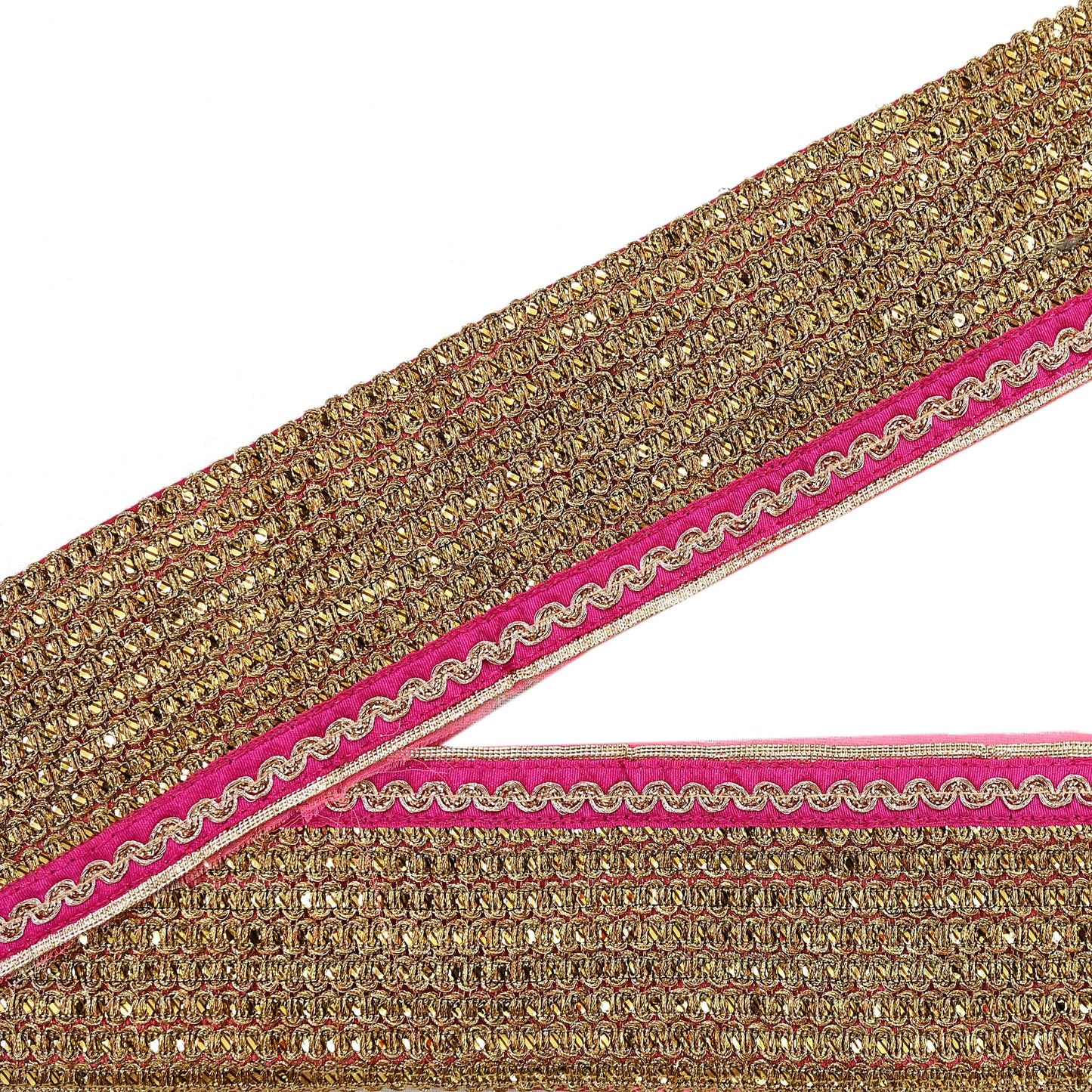 Indian Vintage Golden & Pink Saree Border Hand Embroidered 1yd Craft Trim Lace Sewing Sari Ribbon chanderi