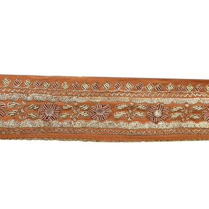 Indian Vintage Sari Border Pure Satin Silk Hand Embroidered 1yd Craft Trim Lace Sewing Sari Ribbon Recycled Dress making Zardozi