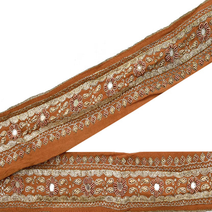 Indian Vintage Sari Border Pure Satin Silk Hand Embroidered 1yd Craft Trim Lace Sewing Sari Ribbon Recycled Dress making Zardozi