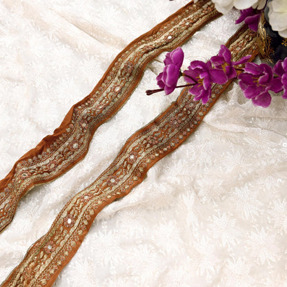 Indian Vintage Sari Border Pure Satin Silk Hand Embroidered 1yd Craft Trim Lace Sewing Sari Ribbon Recycled Dress making Zardozi