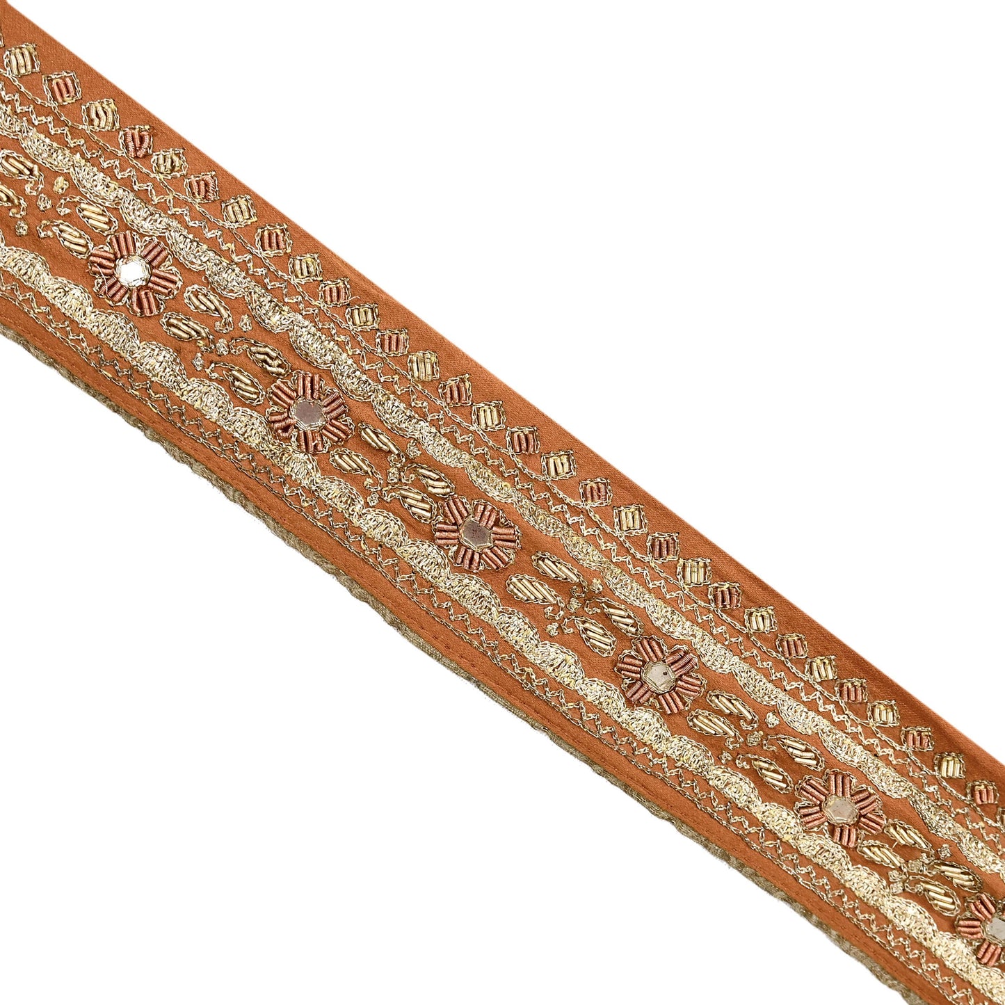 Indian Vintage Sari Border Pure Satin Silk Hand Embroidered 1yd Craft Trim Lace Sewing Sari Ribbon Recycled Dress making Zardozi