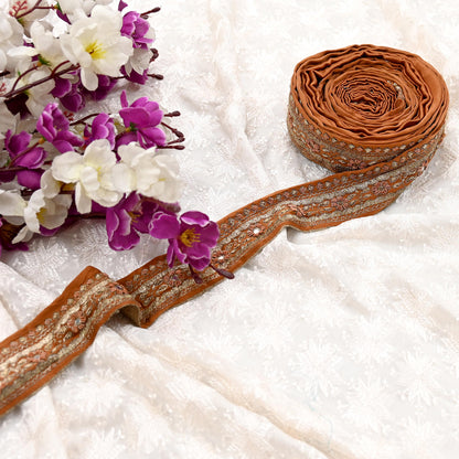 Indian Vintage Sari Border Pure Satin Silk Hand Embroidered 1yd Craft Trim Lace Sewing Sari Ribbon Recycled Dress making Zardozi