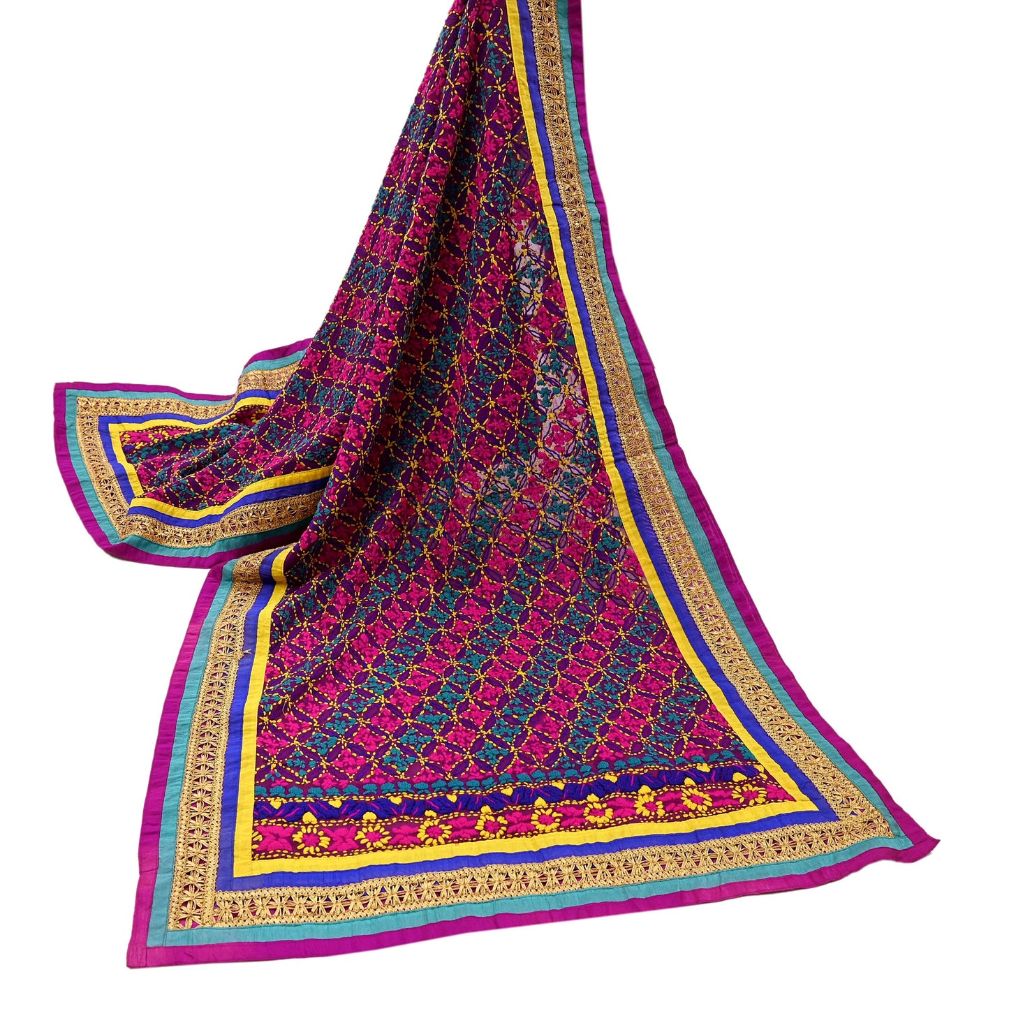 Indian Vintage Dupatta Purple Long Stole Blend Georgette Hand Embroidered Phulkari Stole Scarves Party wear