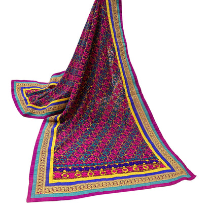 Indian Vintage Dupatta Purple Long Stole Blend Georgette Hand Embroidered Phulkari Stole Scarves Party wear