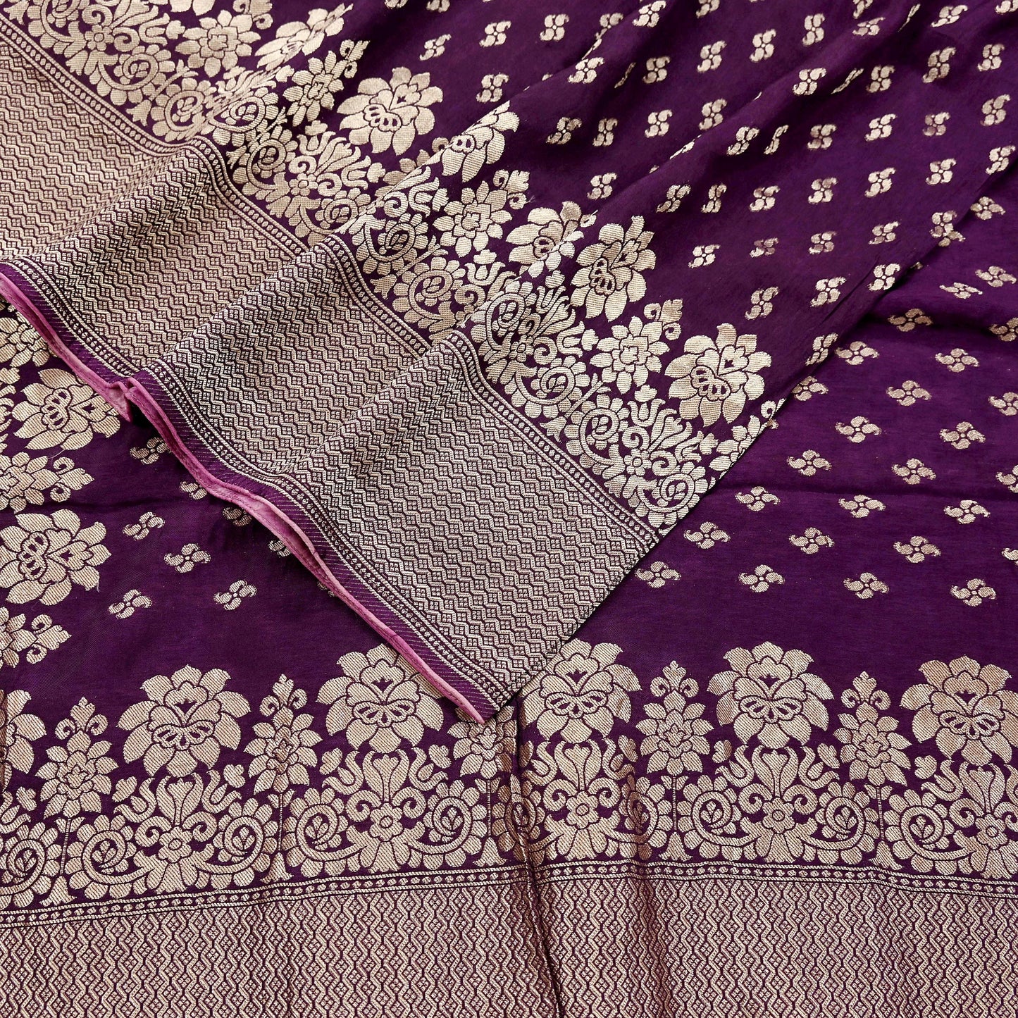 Indian Vintage Purple Dupatta Long Stole Blend silk Woven Banarasi Scarves Veil Scarf Wrap Hippie Boho Soft Floral