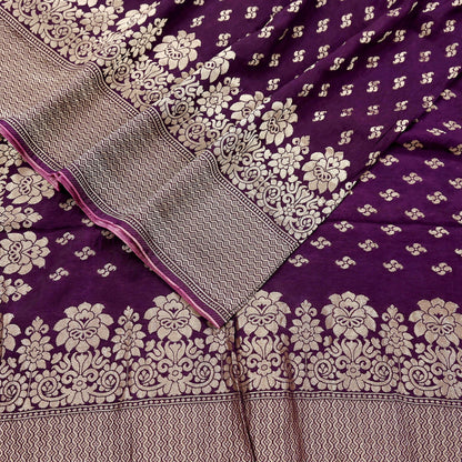 Indian Vintage Purple Dupatta Long Stole Blend silk Woven Banarasi Scarves Veil Scarf Wrap Hippie Boho Soft Floral