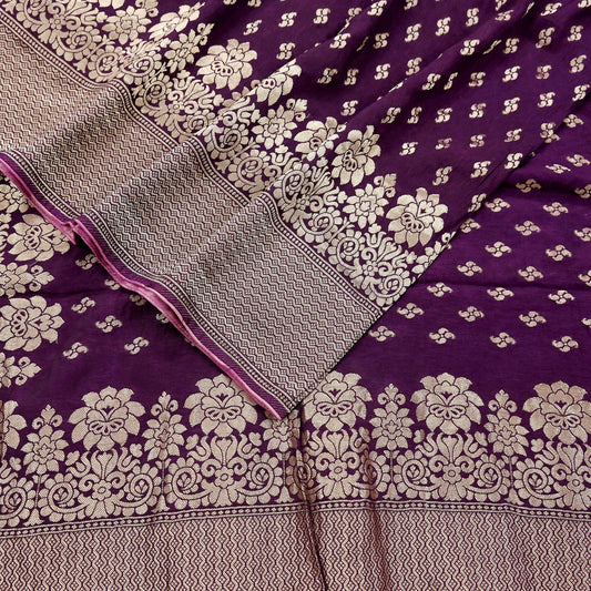 Indian Vintage Purple Dupatta Long Stole Blend silk Woven Banarasi Scarves Veil Scarf Wrap Hippie Boho Soft Floral