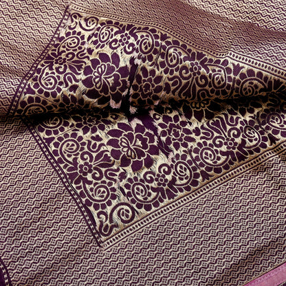 Indian Vintage Purple Dupatta Long Stole Blend silk Woven Banarasi Scarves Veil Scarf Wrap Hippie Boho Soft Floral