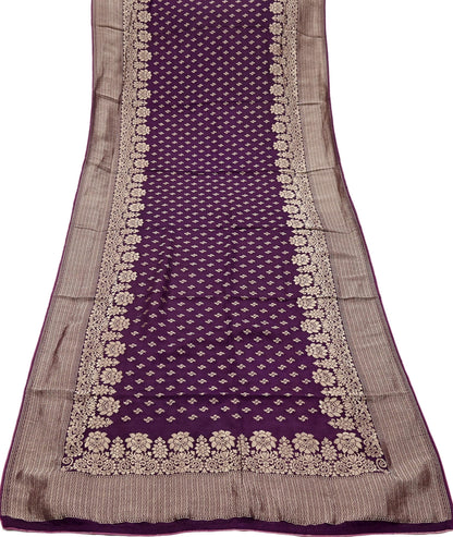 Indian Vintage Purple Dupatta Long Stole Blend silk Woven Banarasi Scarves Veil Scarf Wrap Hippie Boho Soft Floral