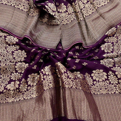 Indian Vintage Purple Dupatta Long Stole Blend silk Woven Banarasi Scarves Veil Scarf Wrap Hippie Boho Soft Floral