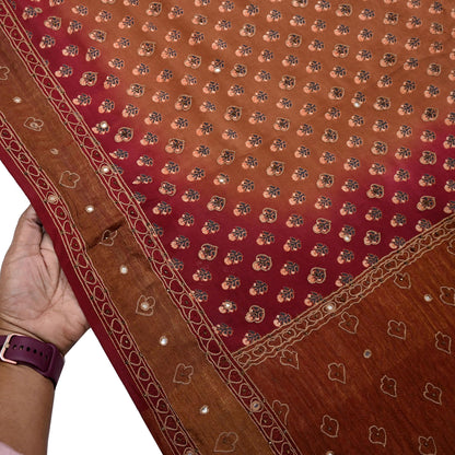 Indian Vintage Dupatta Maroon & Brown Long Stole Pure Silk Hand Embroidered Printed Fabric Scarves Veil Scarf Wrap Hijab Party wear veil