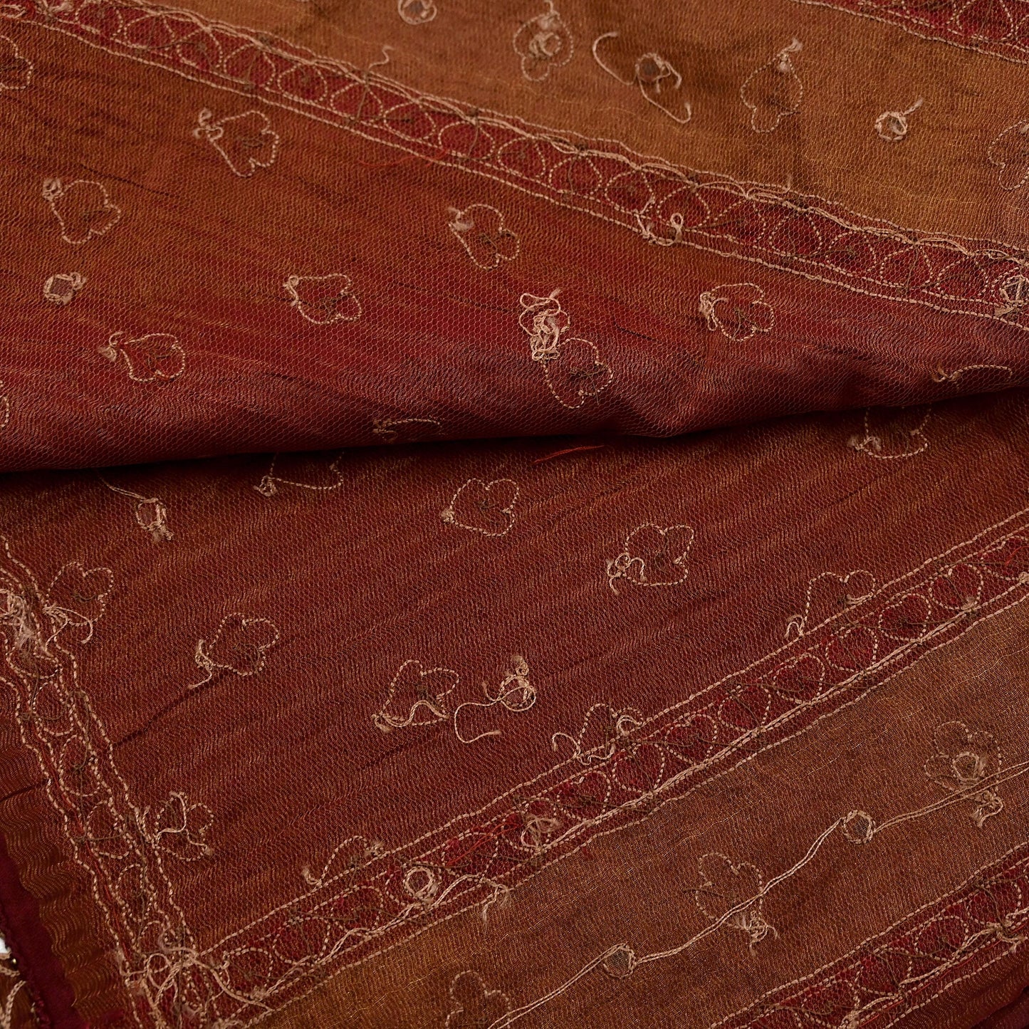Indian Vintage Dupatta Maroon & Brown Long Stole Pure Silk Hand Embroidered Printed Fabric Scarves Veil Scarf Wrap Hijab Party wear veil
