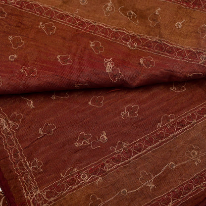 Indian Vintage Dupatta Maroon & Brown Long Stole Pure Silk Hand Embroidered Printed Fabric Scarves Veil Scarf Wrap Hijab Party wear veil