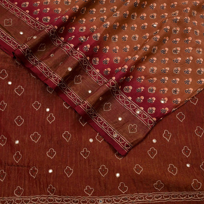 Indian Vintage Dupatta Maroon & Brown Long Stole Pure Silk Hand Embroidered Printed Fabric Scarves Veil Scarf Wrap Hijab Party wear veil