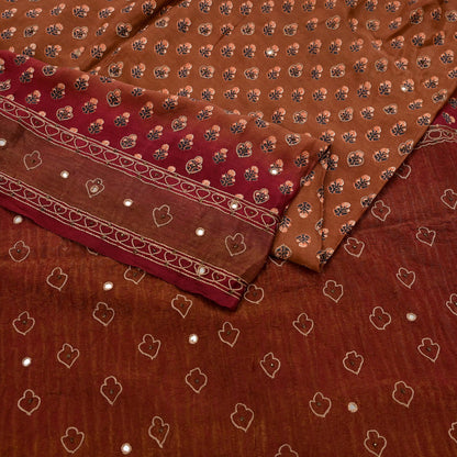 Indian Vintage Dupatta Maroon & Brown Long Stole Pure Silk Hand Embroidered Printed Fabric Scarves Veil Scarf Wrap Hijab Party wear veil