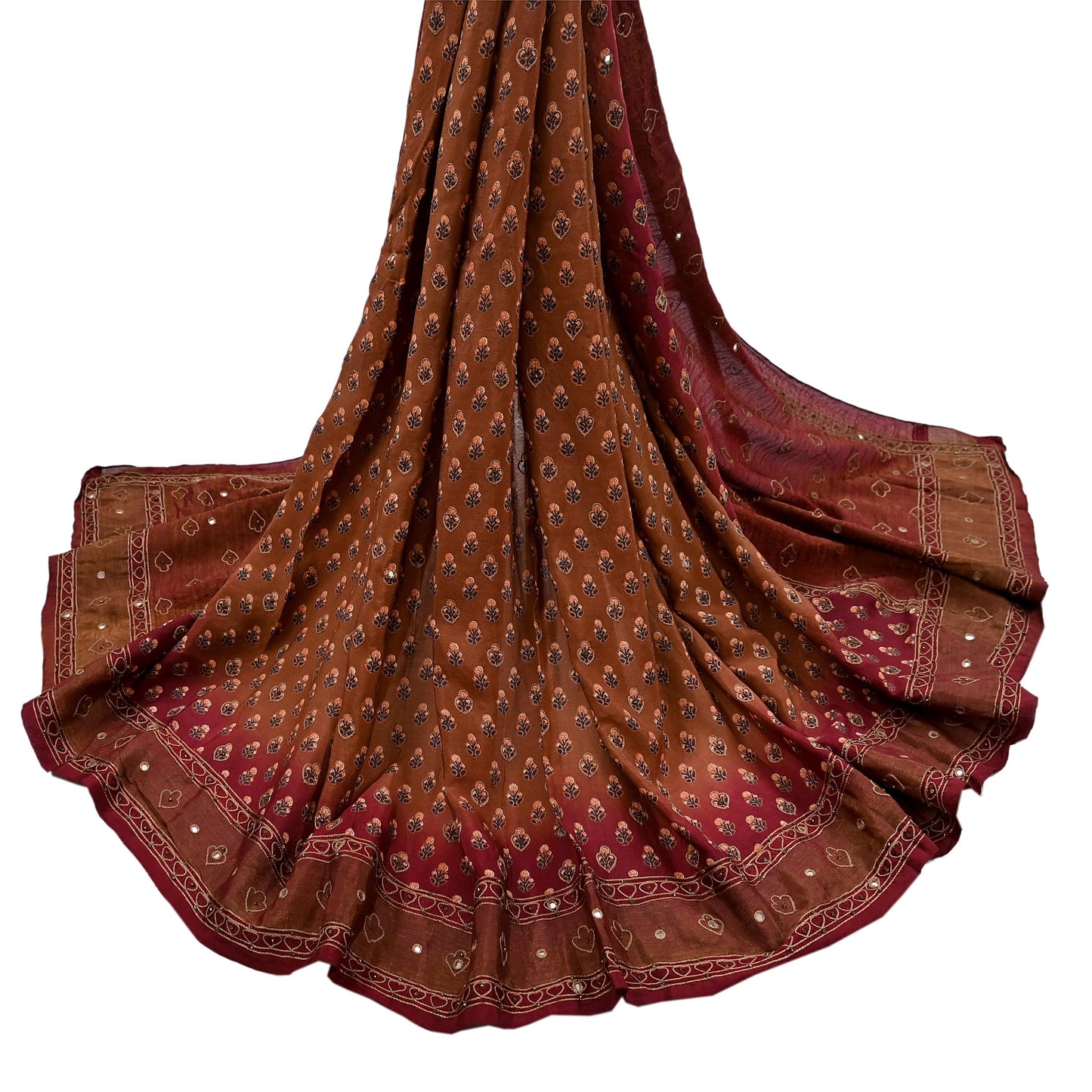Indian Vintage Dupatta Maroon & Brown Long Stole Pure Silk Hand Embroidered Printed Fabric Scarves Veil Scarf Wrap Hijab Party wear veil