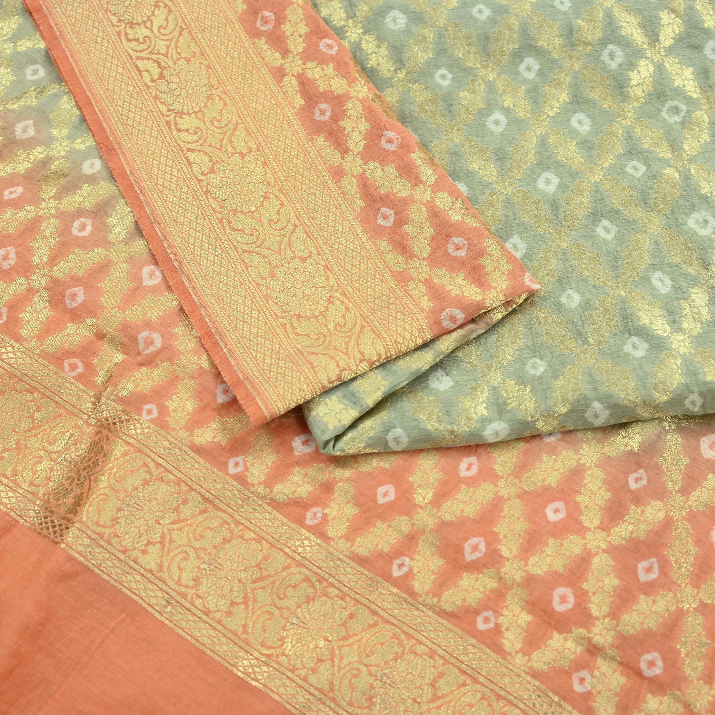 Indian Vintage Green & Orange Dupatta Long Stole Cotton Woven Bandhani Veil Scarves soft Boho Wrap Hijab