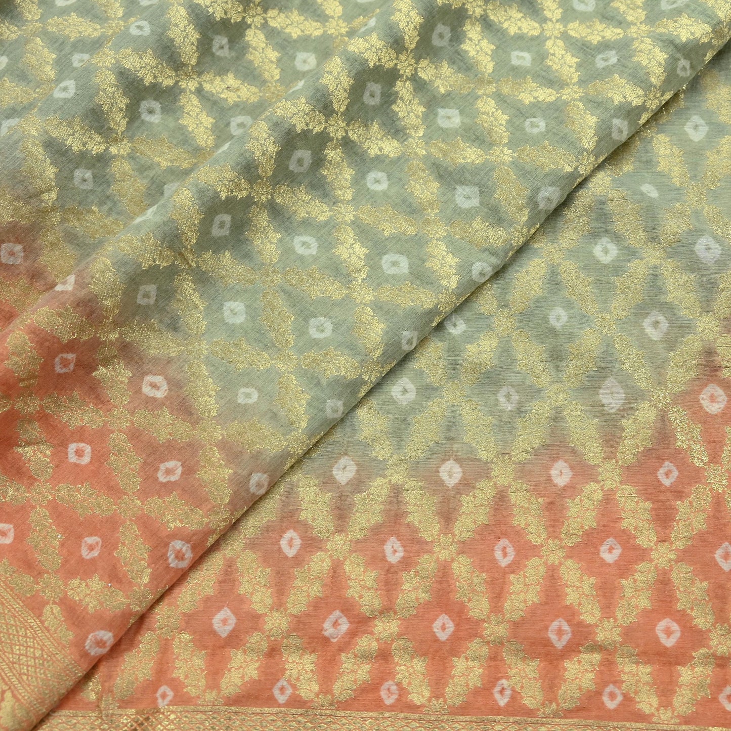Indian Vintage Green & Orange Dupatta Long Stole Cotton Woven Bandhani Veil Scarves soft Boho Wrap Hijab