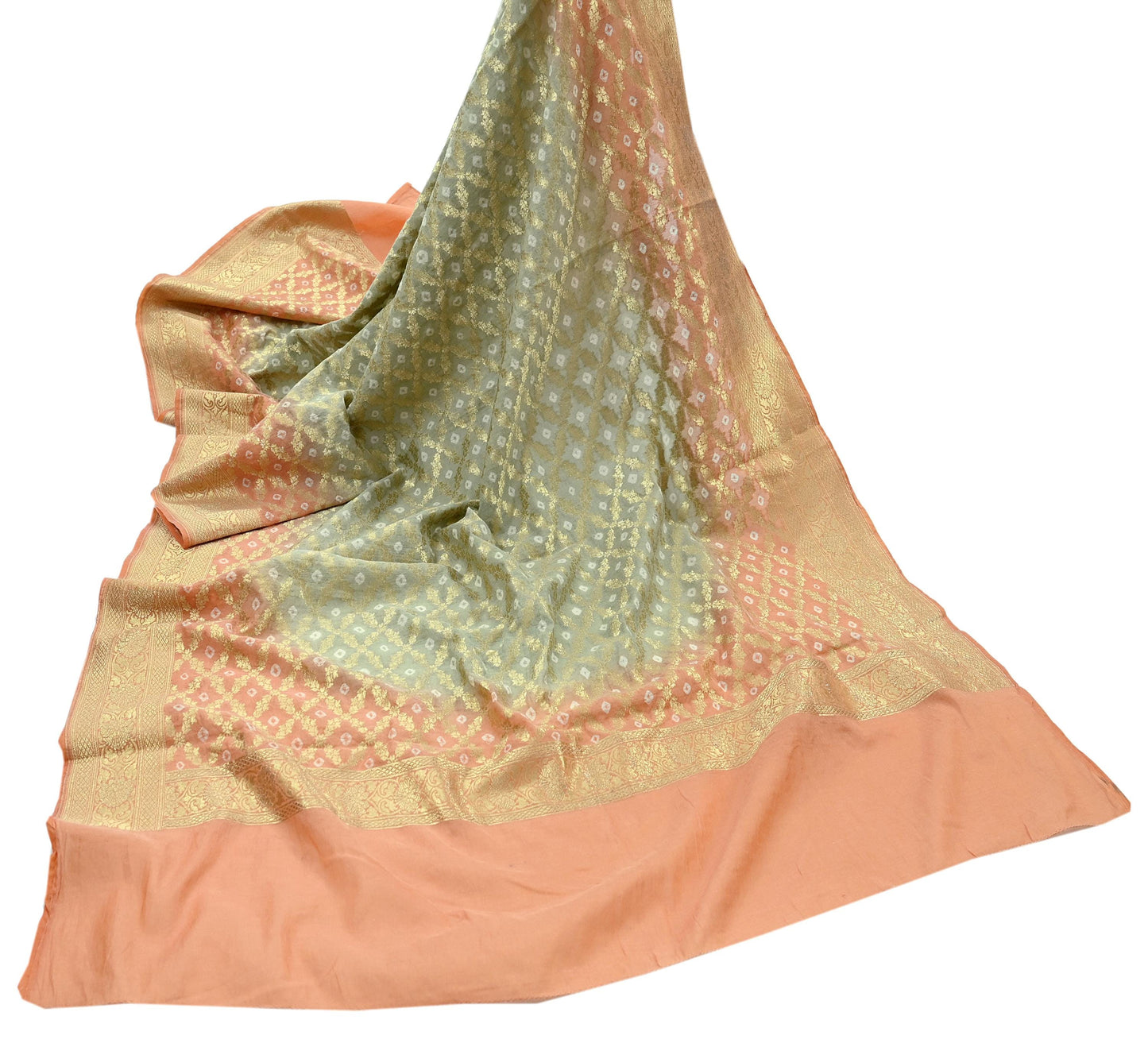 Indian Vintage Green & Orange Dupatta Long Stole Cotton Woven Bandhani Veil Scarves soft Boho Wrap Hijab