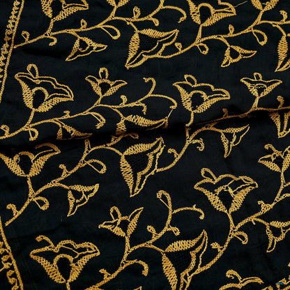 Indian Vintage Dupatta Black Long Stole Pure Cotton Hand Embroidered Kantha Scarves Veil Scarf Wrap For Women's