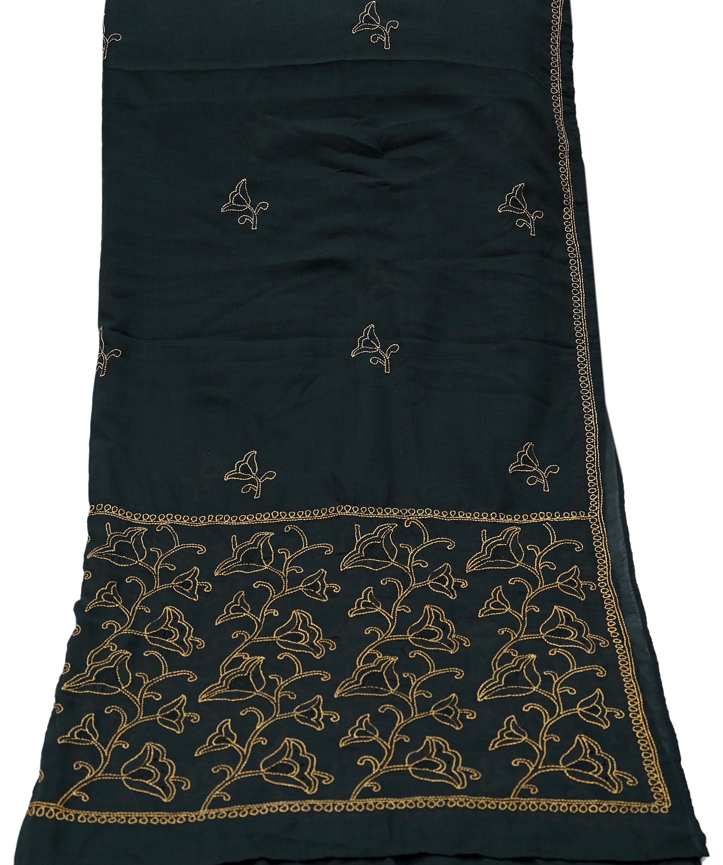 Indian Vintage Dupatta Black Long Stole Pure Cotton Hand Embroidered Kantha Scarves Veil Scarf Wrap For Women's