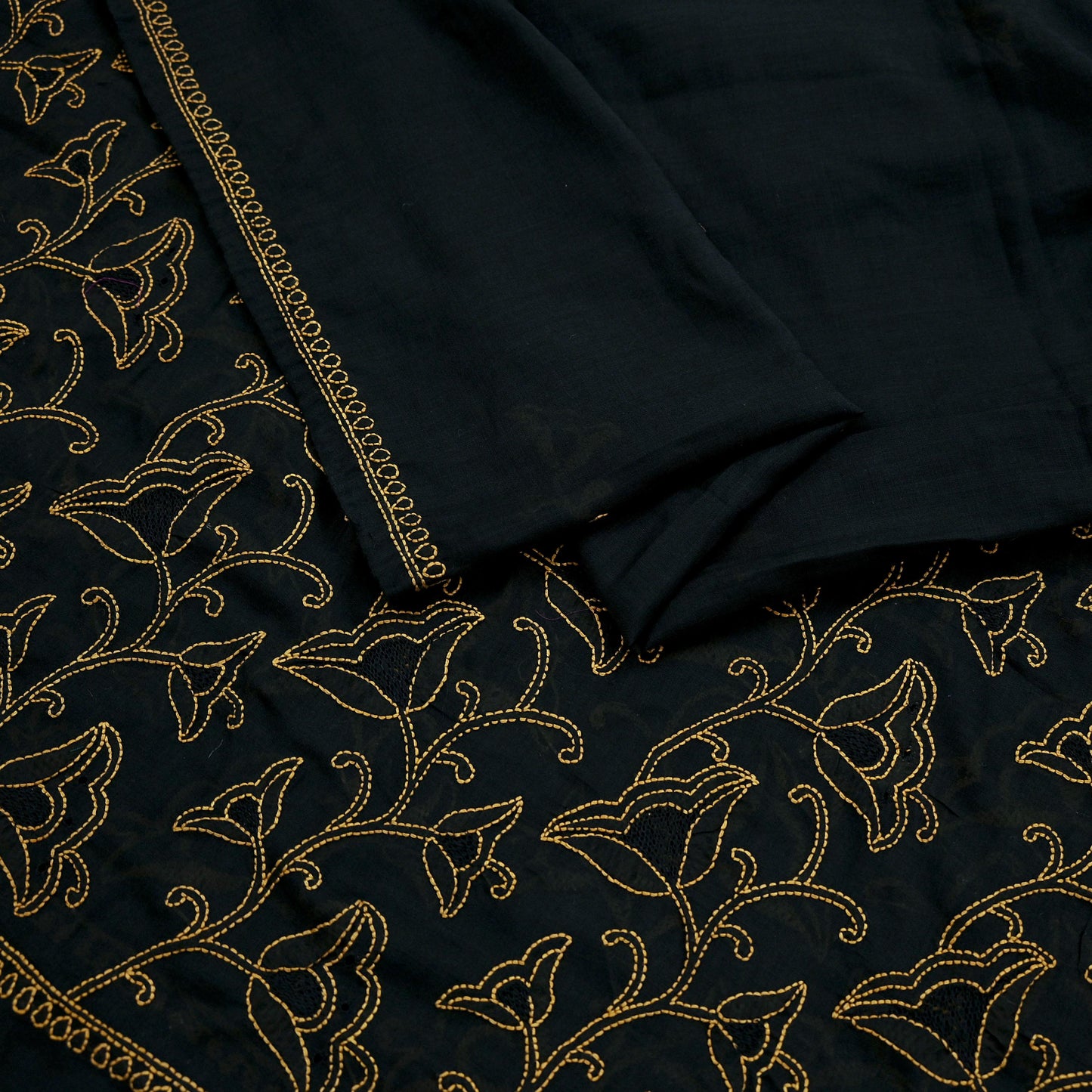 Indian Vintage Dupatta Black Long Stole Pure Cotton Hand Embroidered Kantha Scarves Veil Scarf Wrap For Women's