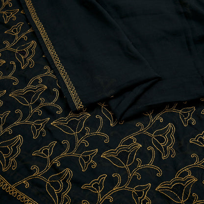 Indian Vintage Dupatta Black Long Stole Pure Cotton Hand Embroidered Kantha Scarves Veil Scarf Wrap For Women's