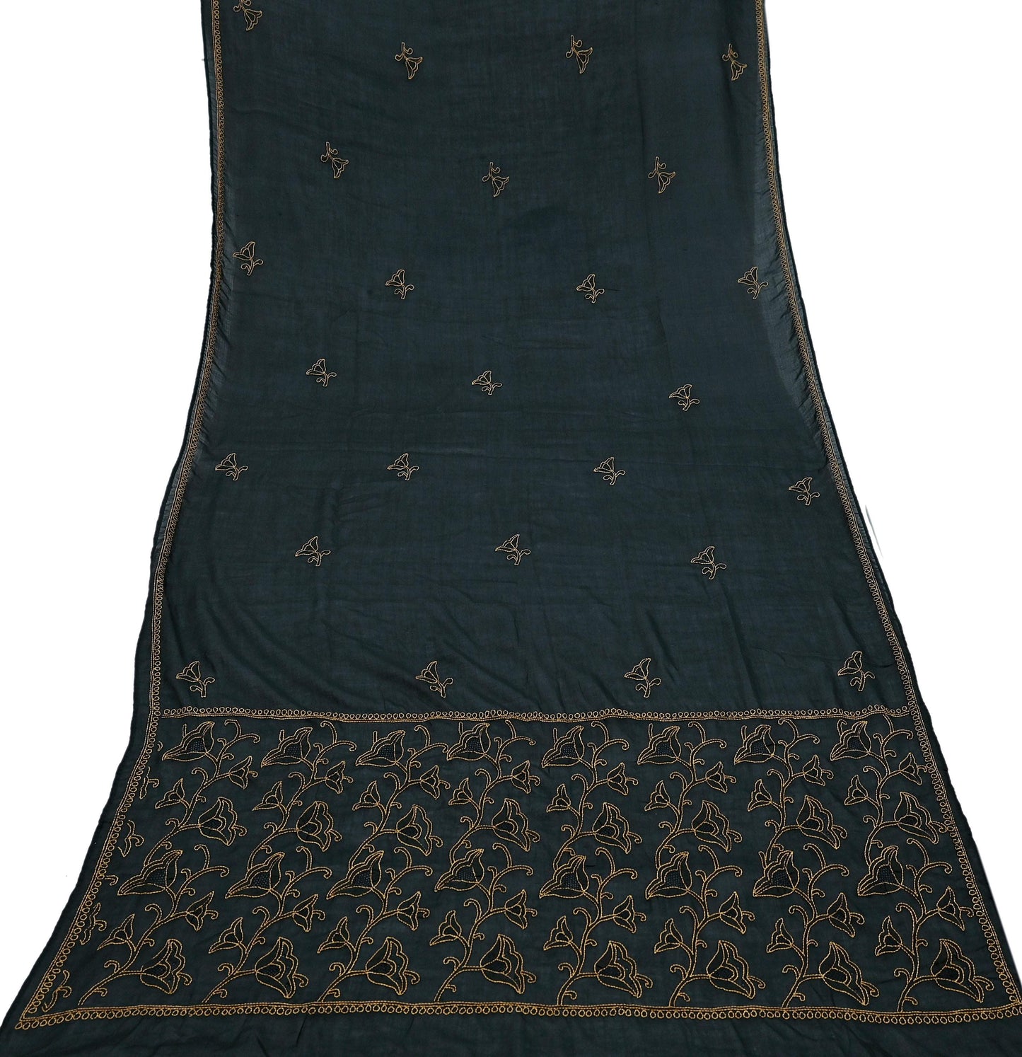 Indian Vintage Dupatta Black Long Stole Pure Cotton Hand Embroidered Kantha Scarves Veil Scarf Wrap For Women's