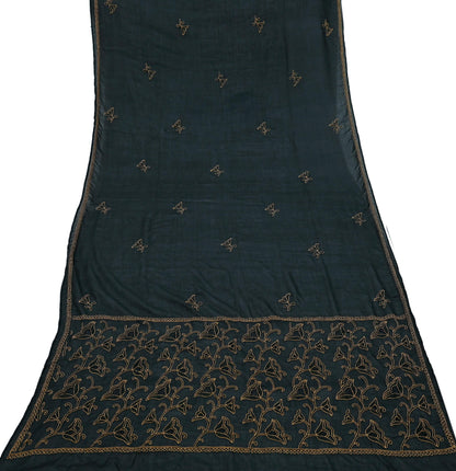 Indian Vintage Dupatta Black Long Stole Pure Cotton Hand Embroidered Kantha Scarves Veil Scarf Wrap For Women's