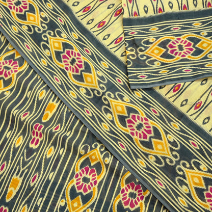 Indian Vintage Sari Blue & Gray Printed 100% Pure Cotton Saree Craft Fabric 5Yd Soft Sewing Sarong Wrap Boho Stripes Dress making Quilting