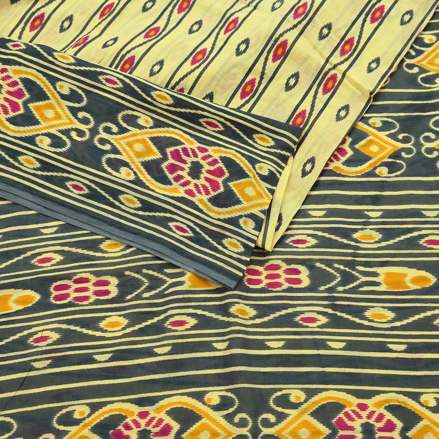 Indian Vintage Sari Blue & Gray Printed 100% Pure Cotton Saree Craft Fabric 5Yd Soft Sewing Sarong Wrap Boho Stripes Dress making Quilting