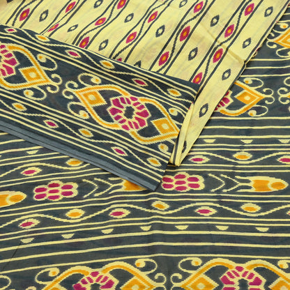 Indian Vintage Sari Blue & Gray Printed 100% Pure Cotton Saree Craft Fabric 5Yd Soft Sewing Sarong Wrap Boho Stripes Dress making Quilting