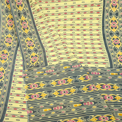 Indian Vintage Sari Blue & Gray Printed 100% Pure Cotton Saree Craft Fabric 5Yd Soft Sewing Sarong Wrap Boho Stripes Dress making Quilting