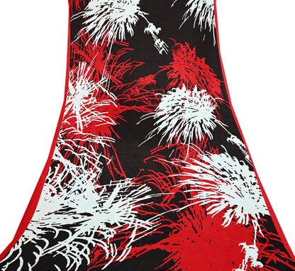 Indian Vintage Saree Black Satin Printed Sari 6yd Sewing Floral Soft Craft Fabric Dressmaking For Crafting Quilting Upcycle