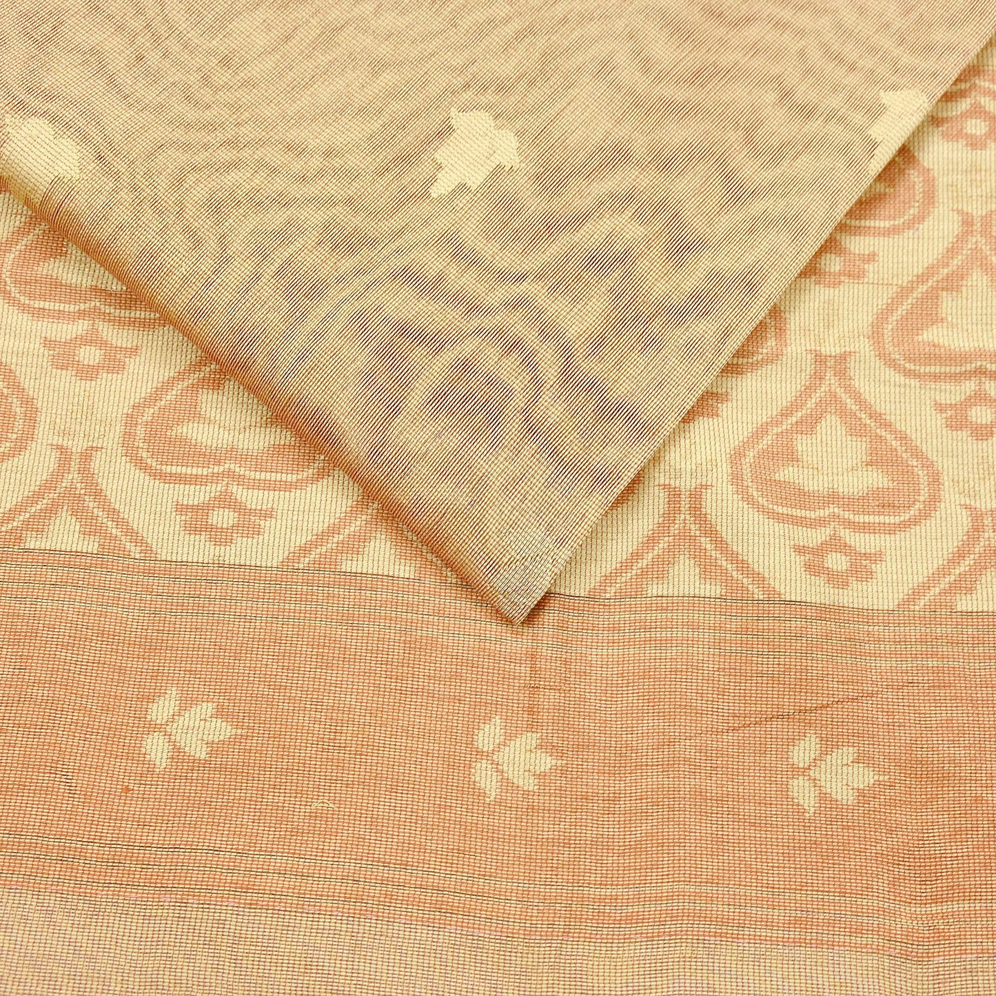 Indian Vintage Sarees Beige Pure Cotton Hand Woven Jamdani Sari 5yd Ethnic Floral Craft Fabric Dress making Upcycle Crafting Quilting