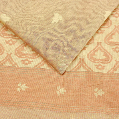 Indian Vintage Sarees Beige Pure Cotton Hand Woven Jamdani Sari 5yd Ethnic Floral Craft Fabric Dress making Upcycle Crafting Quilting