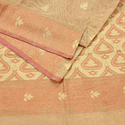 Indian Vintage Sarees Beige Pure Cotton Hand Woven Jamdani Sari 5yd Ethnic Floral Craft Fabric Dress making Upcycle Crafting Quilting