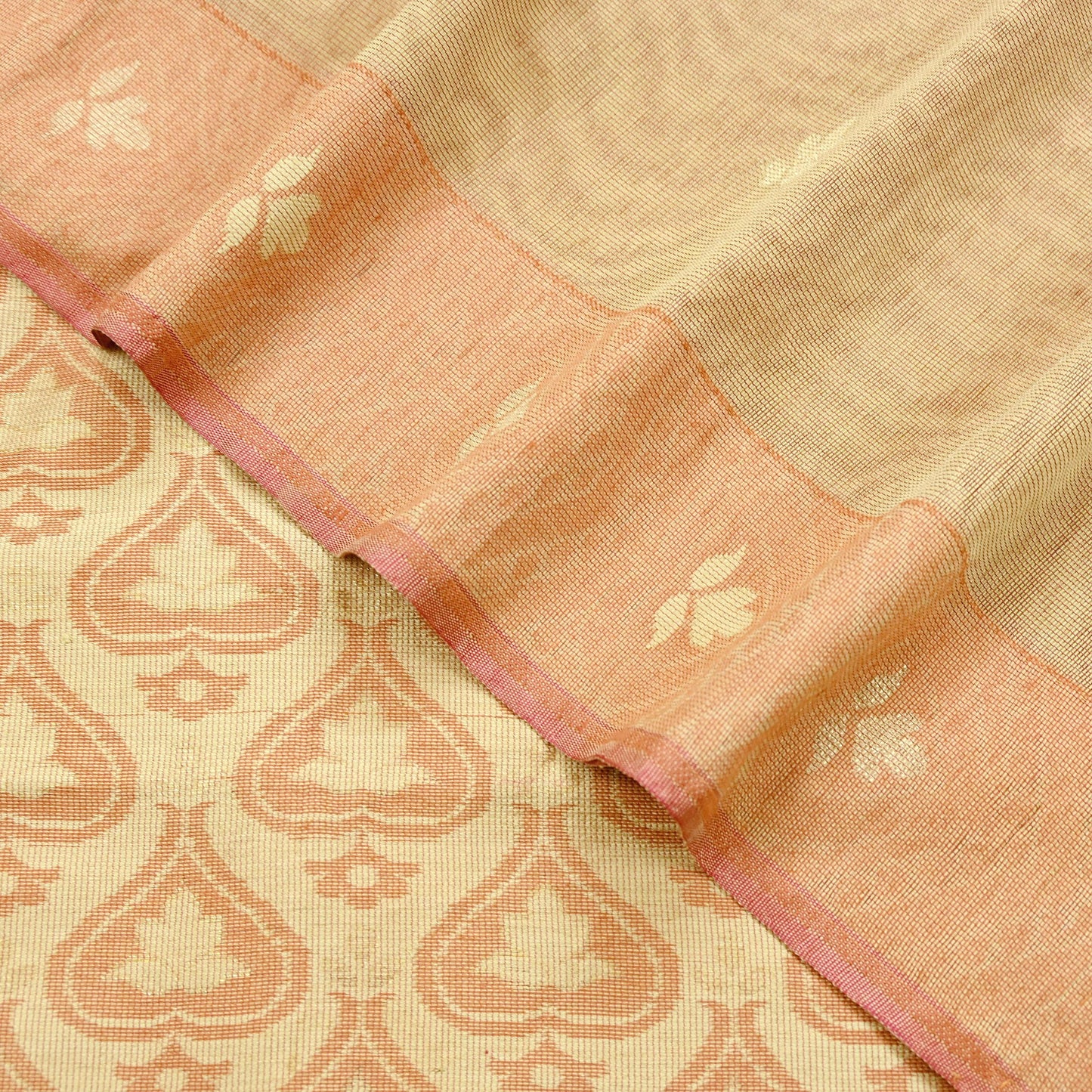 Indian Vintage Sarees Beige Pure Cotton Hand Woven Jamdani Sari 5yd Ethnic Floral Craft Fabric Dress making Upcycle Crafting Quilting