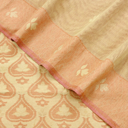 Indian Vintage Sarees Beige Pure Cotton Hand Woven Jamdani Sari 5yd Ethnic Floral Craft Fabric Dress making Upcycle Crafting Quilting