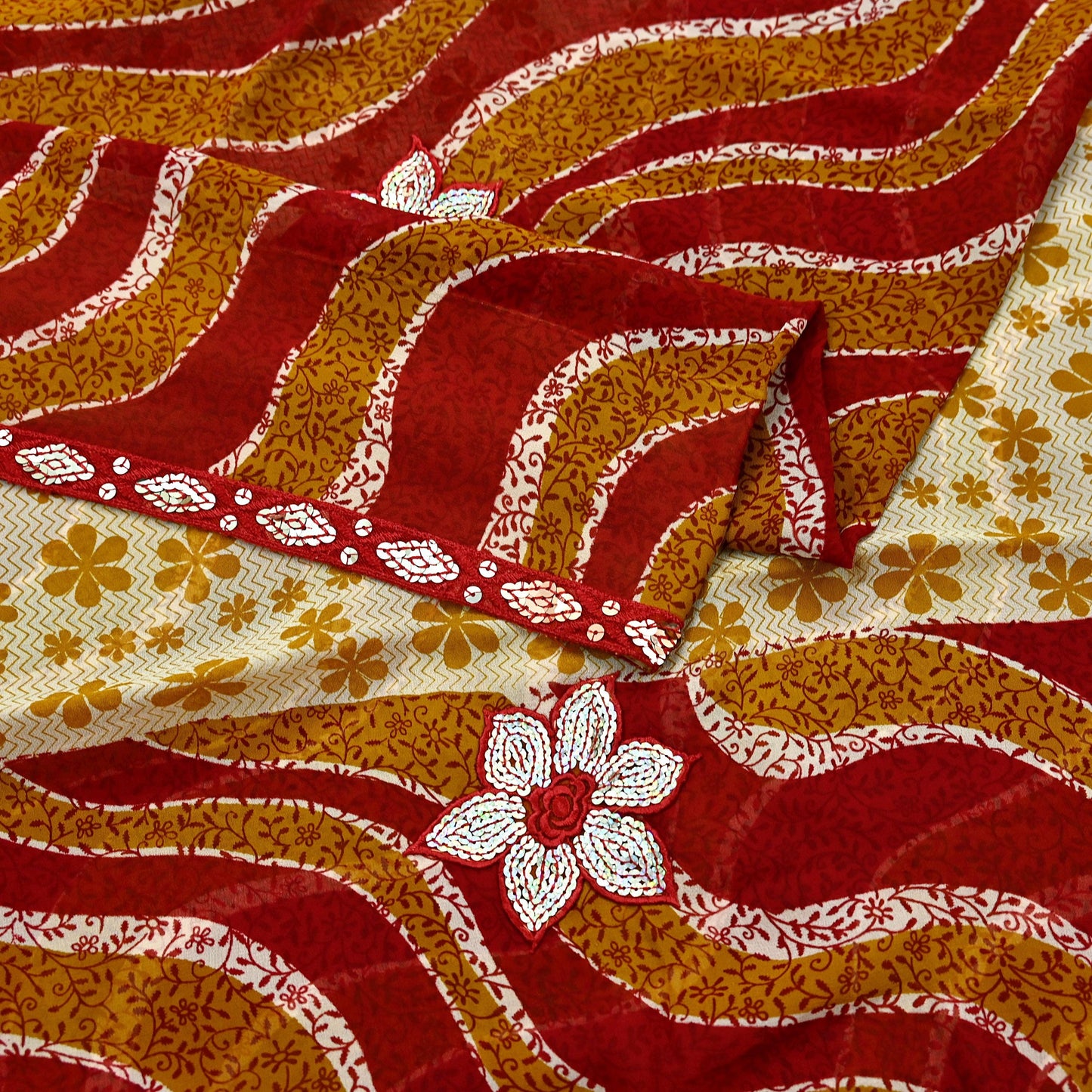 Indian Vintage Saree Pure Georgette Silk Embroidered Sari Craft Fabric 5Yd Ethnic Soft Dress making Crafting Quilting