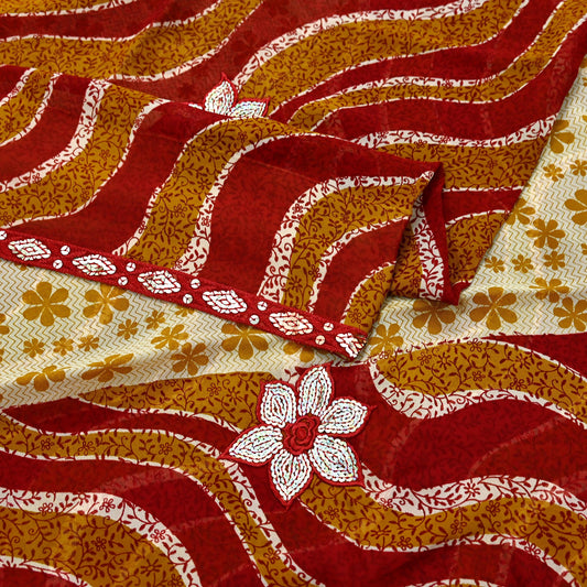 Indian Vintage Saree Pure Georgette Silk Embroidered Sari Craft Fabric 5Yd Ethnic Soft Dress making Crafting Quilting